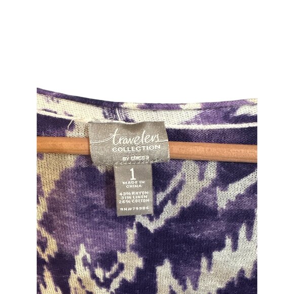 Chicos Travelers Collection Size M Purple & White Open Cardigan Sweater - Picture 3 of 4